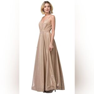 Mettalic Shimmer Gown With Plunging Neckline